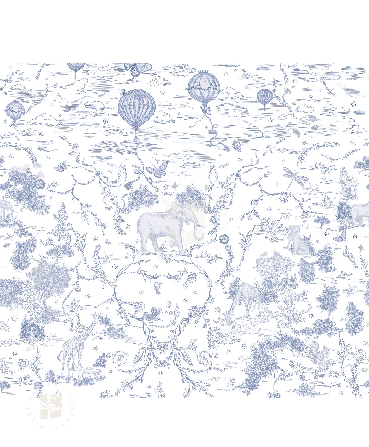 J’adore Paris in Indigo, Safari Toile Kids Wallpaper